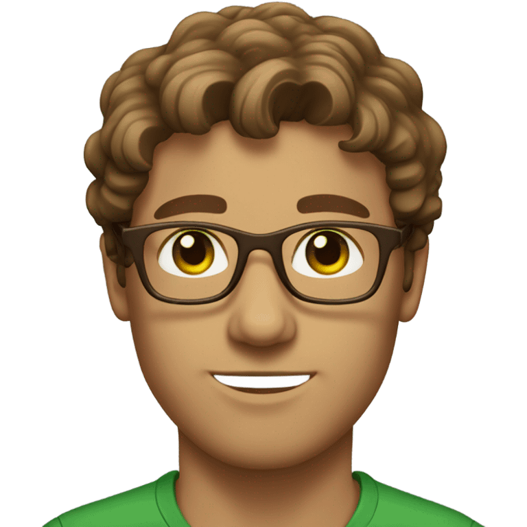 male GREEN eyes, brown hair, brown glasses wavy hair emoji