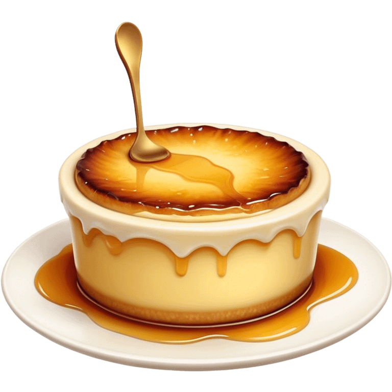 Cinematic Realistic Cr√®me Br√ªl√©e Dessert Emoji, depicted as a rich custard with a perfectly caramelized sugar top rendered with exquisite textures and warm, inviting lighting. emoji