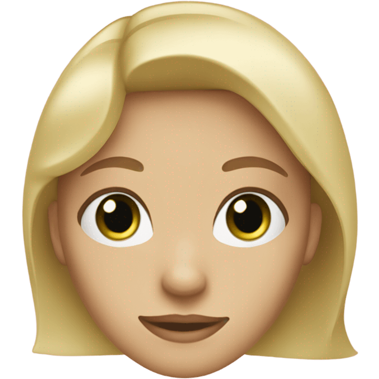 Caucasian blonde woman with bright green eyes and a small mole on her chin emoji