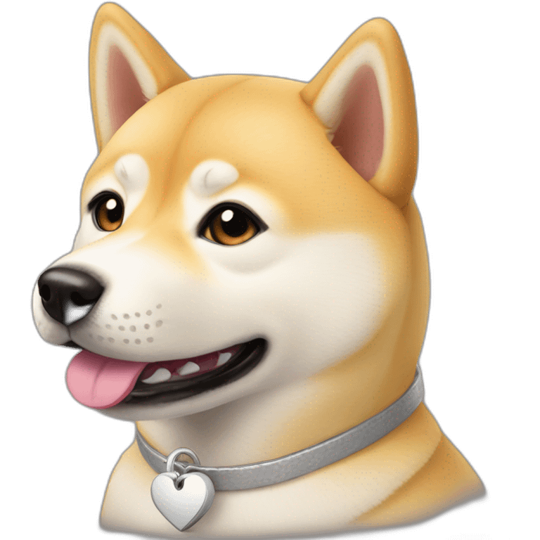 light blonde shiba inu with a silver heart tag on its collar emoji