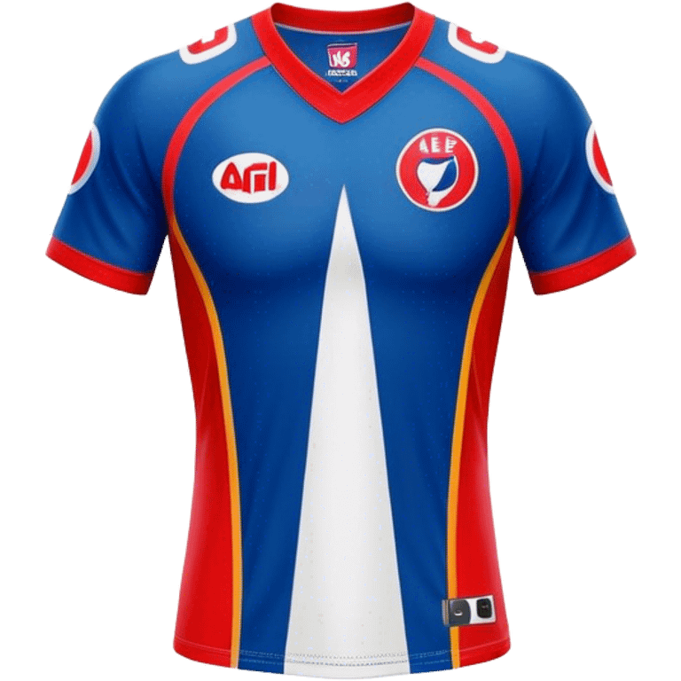 Cinematic Realistic image of an AFL jersey rendered in vibrant team colors with detailed fabric textures and dynamic creases, illuminated by bold, stadium lighting that accentuates its sporty character emoji