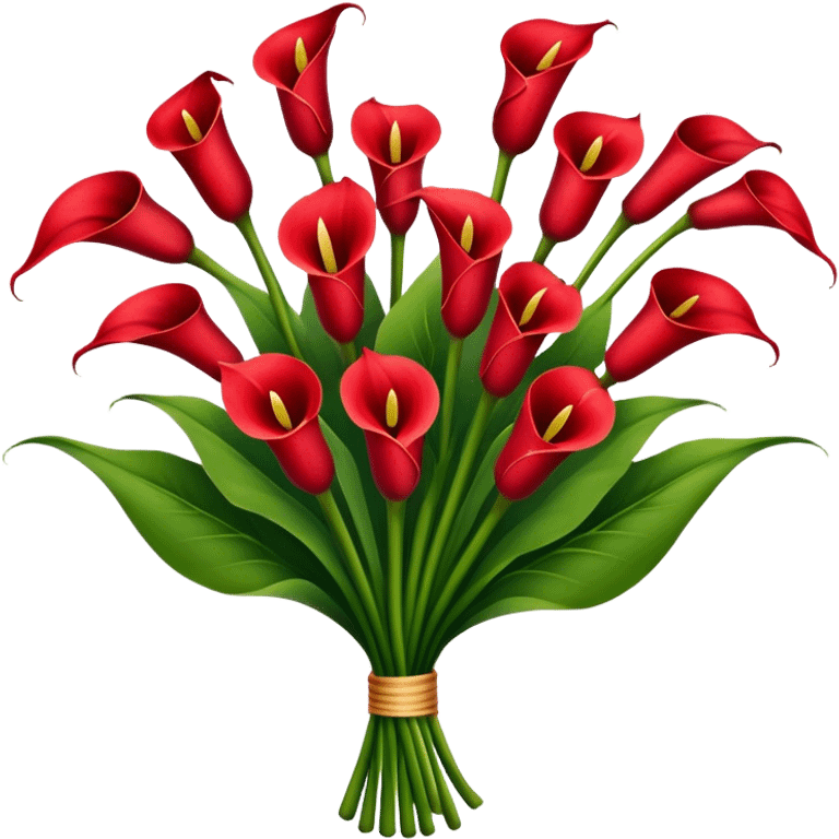 big bouquet Red Calla Lily, luxuriant, stem, leaf emoji