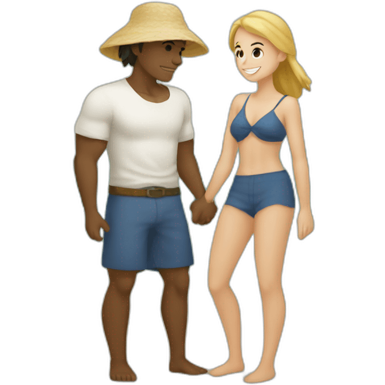 at the beach young metis Man and white woman hug love emoji