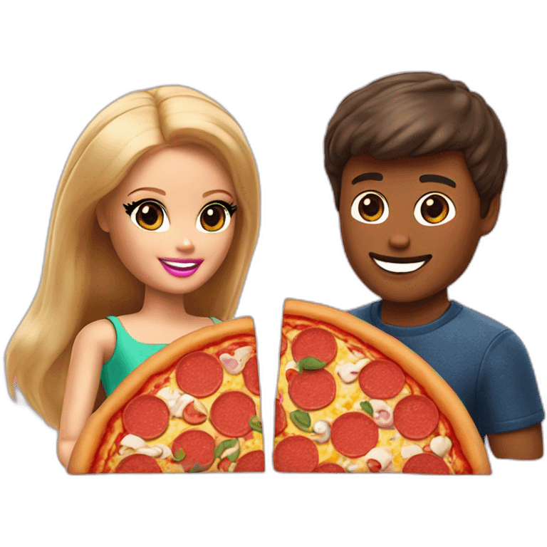 Barbie et ken mangeant un pizza emoji