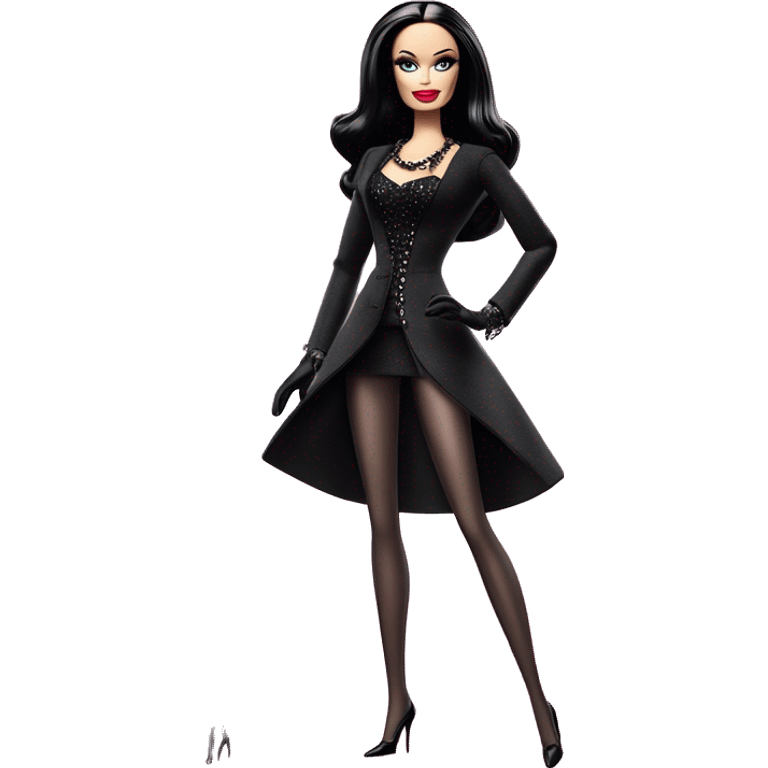 Stunning in the Spotlight Barbie, teen Morticia Addams,showing off, show full body,accessories  gloves  emoji