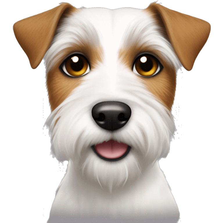 Rough hair parson Russell terrier which fur is white up to its fur around the right eye and ear which is brown emoji