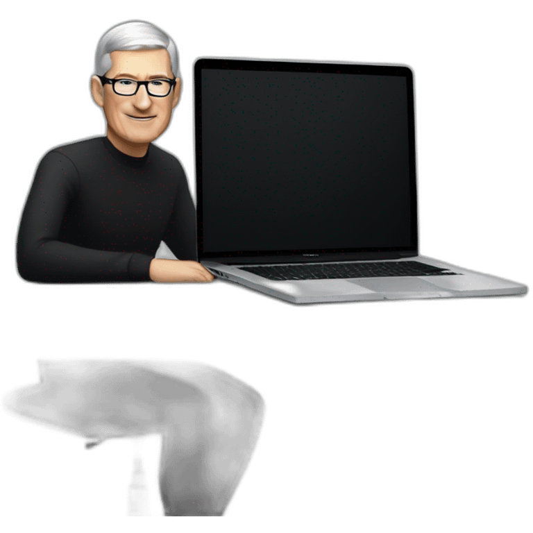 tim cook with macbook pro on desk all black emoji