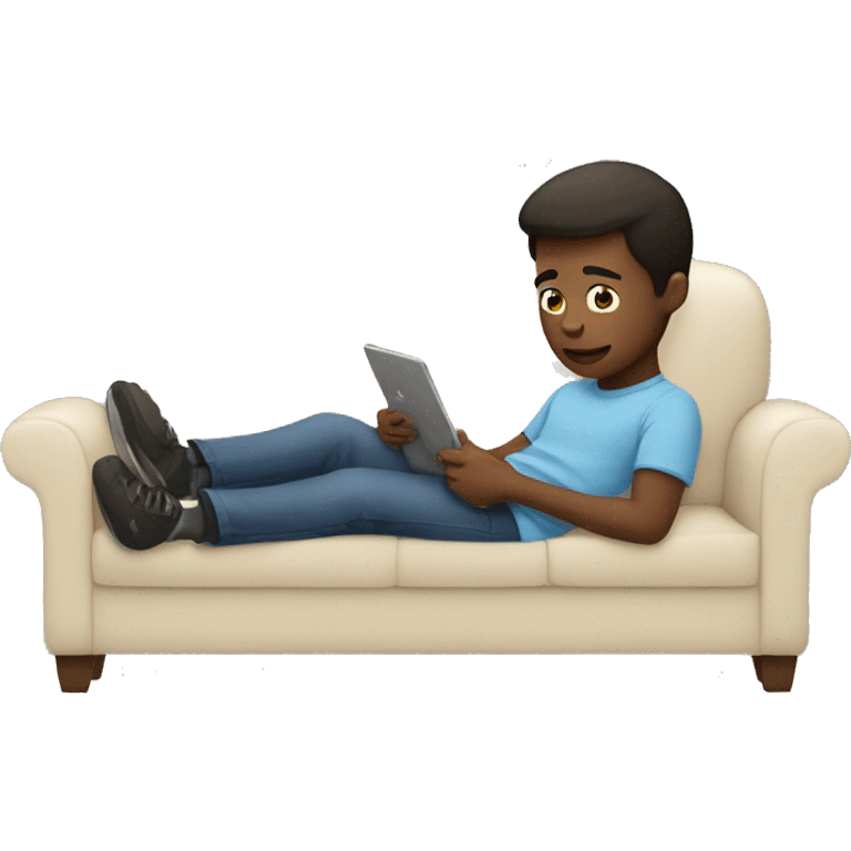 boy laying on couch with his ipad emoji