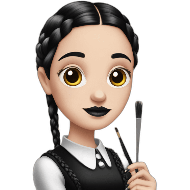 wednesday addams with braided hair painting nails emoji