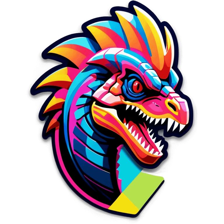 Synthwave dilophosaurus head logo emoji