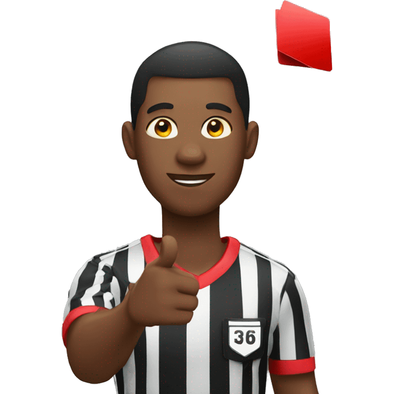 black male referee holding red card emoji