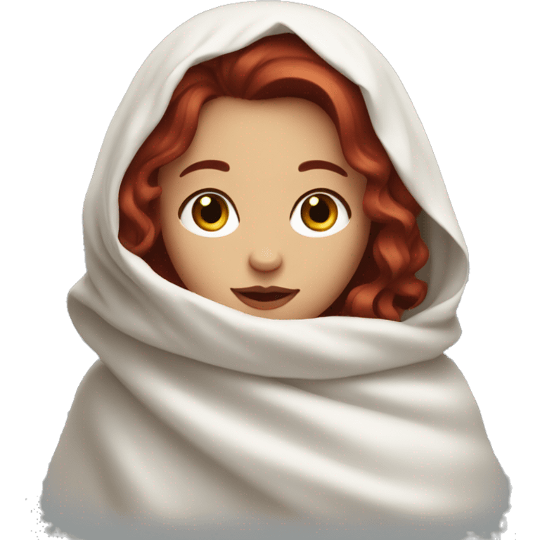 Dark red haired girl with white blanket emoji