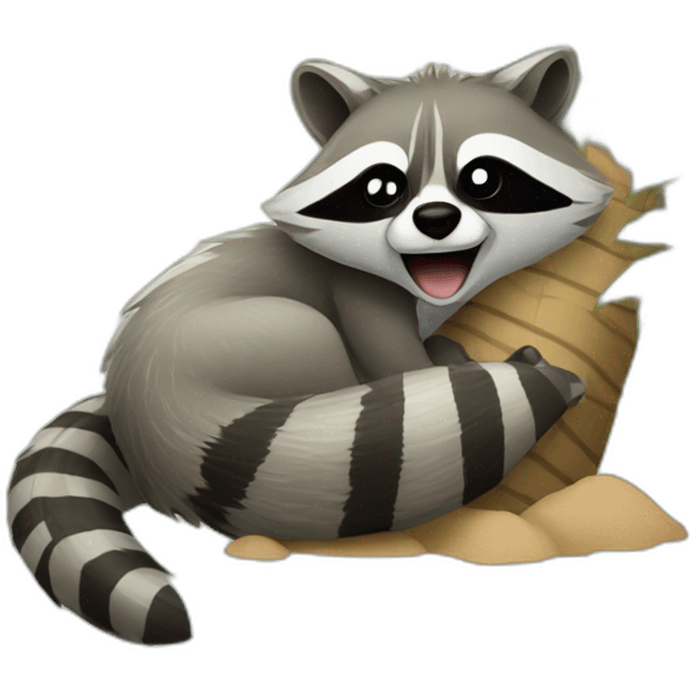 raccoon resting under a palm tree emoji