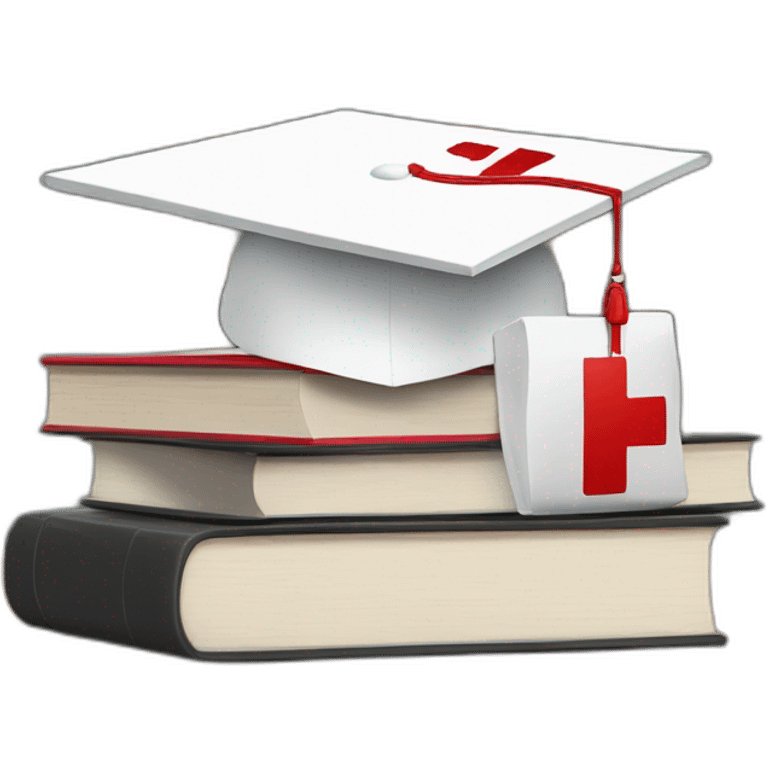 White Student cap with red medical cross On a stack of books emoji