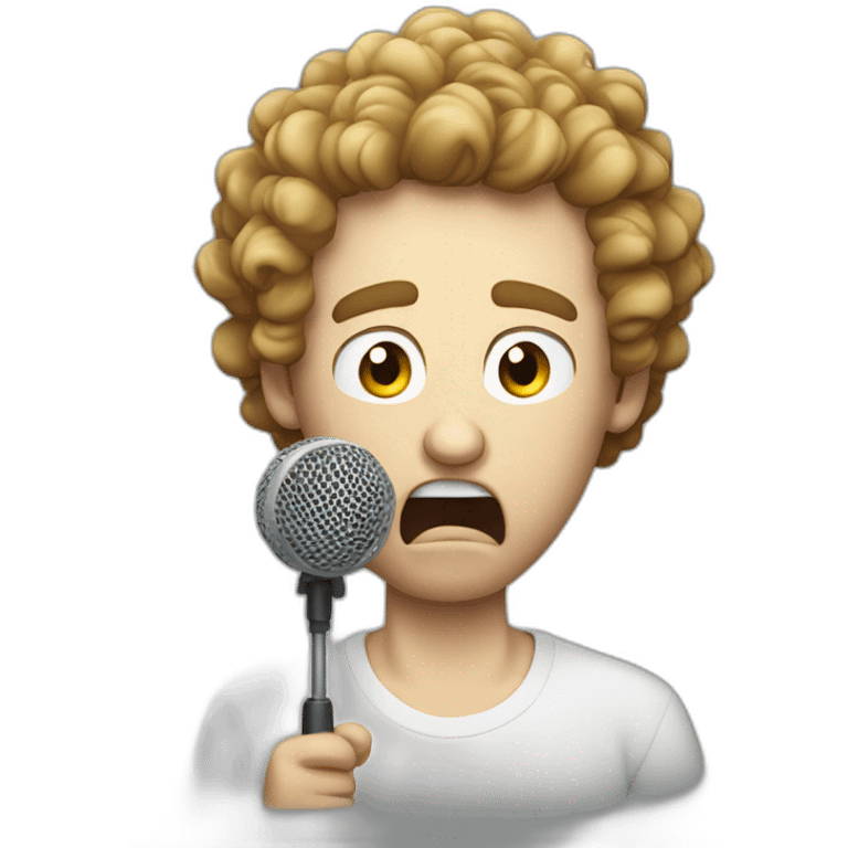 angry curly short hair white guy putting his microphone in his mouth emoji