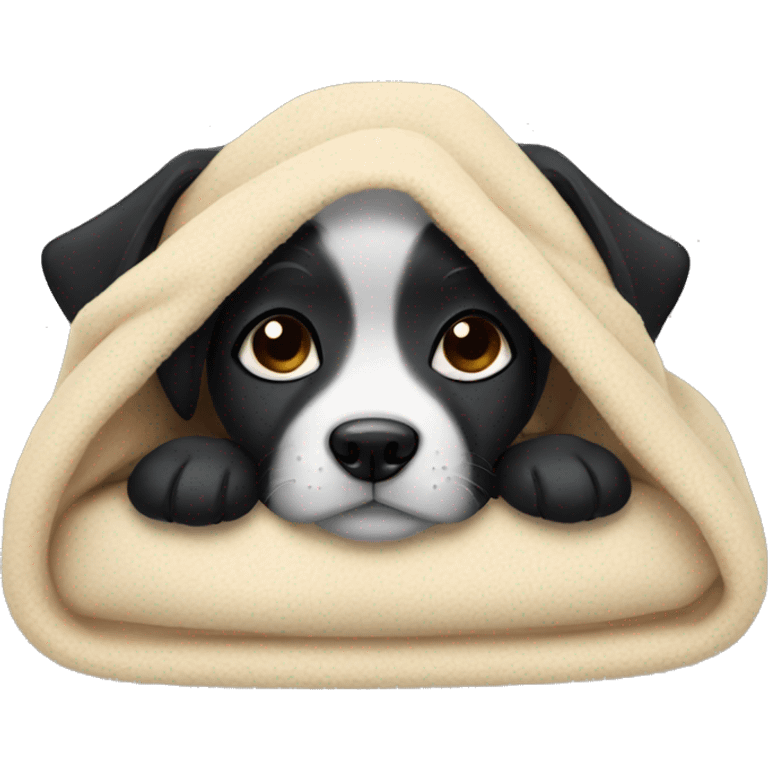 black puppy cozy in blanket emoji