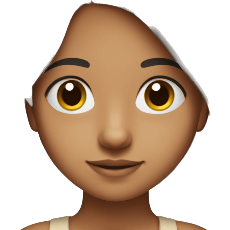 a half indian half english girl with freckles over her nose and cheeks she also has brown eyes and thick straight brown hair emoji