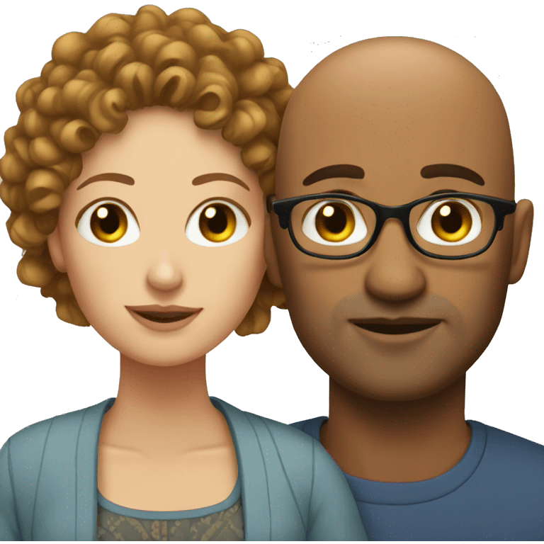 Bald man with curly woman  emoji