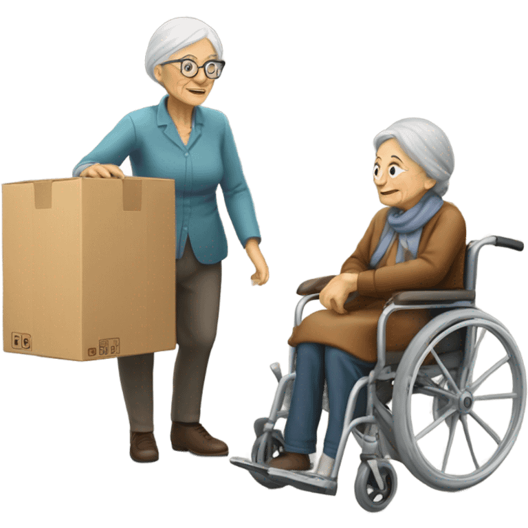 Old woman in wheelchair and old man moving House emoji