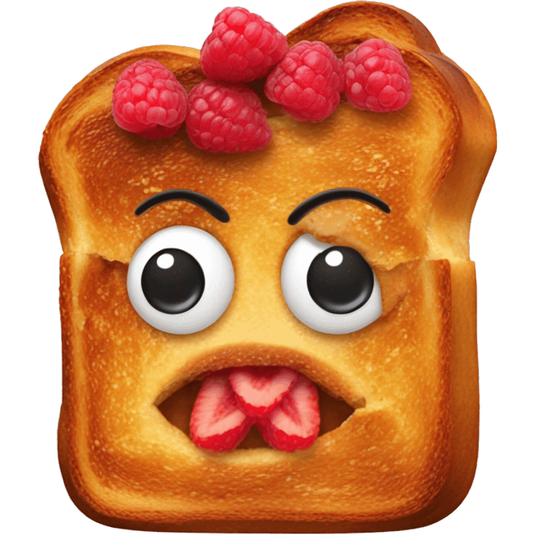 French toast with raspberries that have faces on top emoji