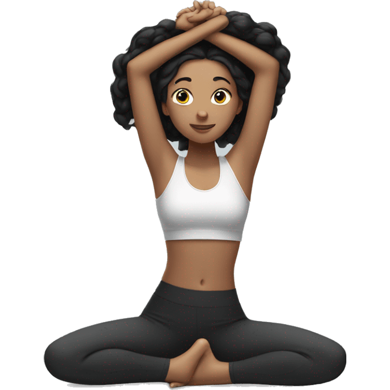 Girl with black hair in a yoga position  emoji