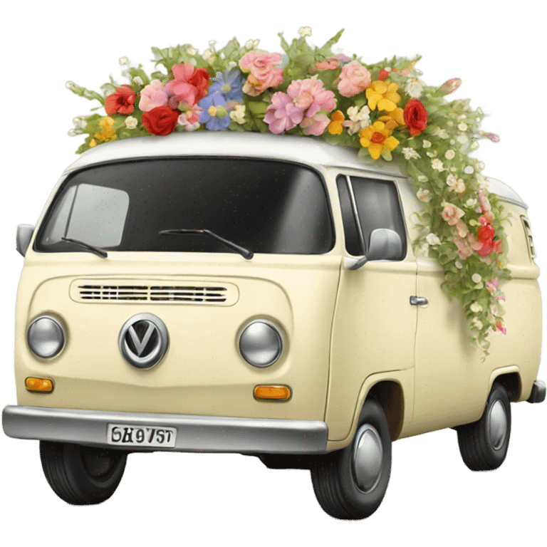 Van car vintage with Flowers emoji