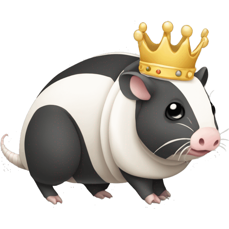 Black and white piebald chubby round armadillo pig panda centipede armadillo wearing a crown emoji