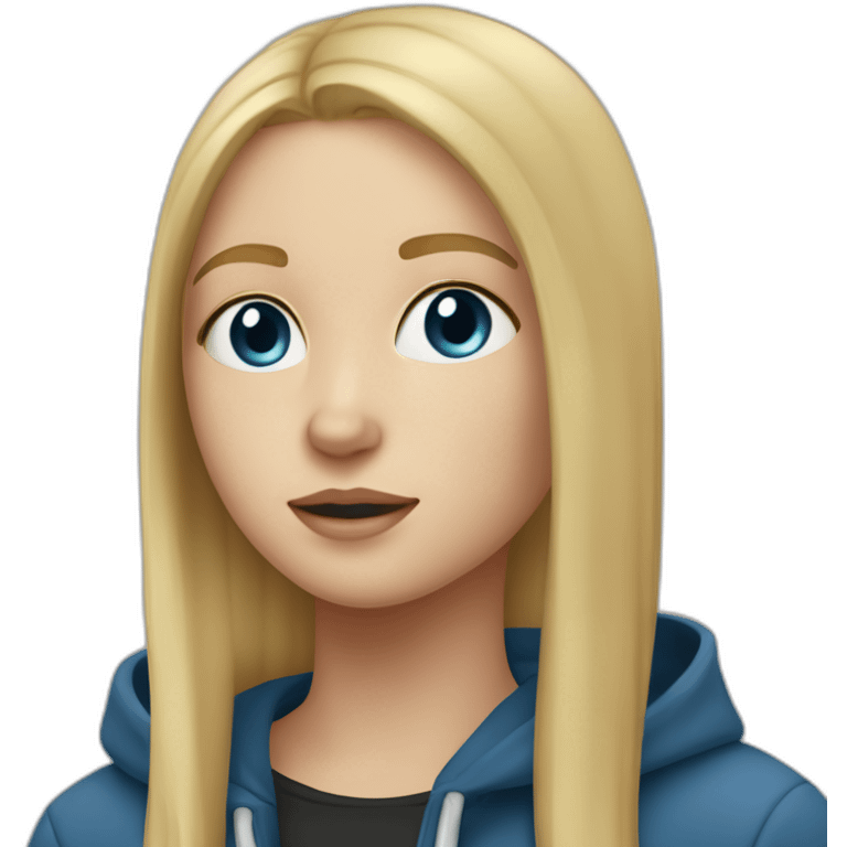 A blonde girl  with blues eyes, with straight hair and a ray,she has light skin a few freckles, and she wear a hoodies and she Carries in his arms a black labrador dog  emoji