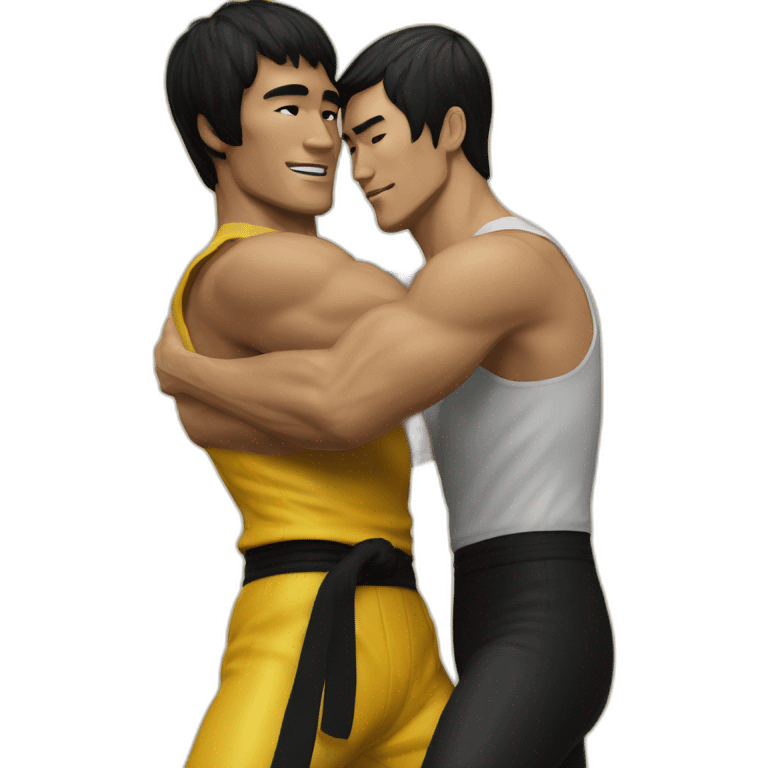 gay dude hugging Bruce Lee emoji