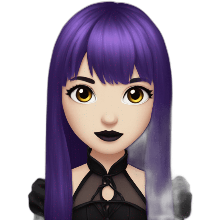 Elissabat-with-bangs-long-hair-dark-plumpurple-and-black-vampire-goth-makeup-pinkeyes-romanticgothcloses- emoji