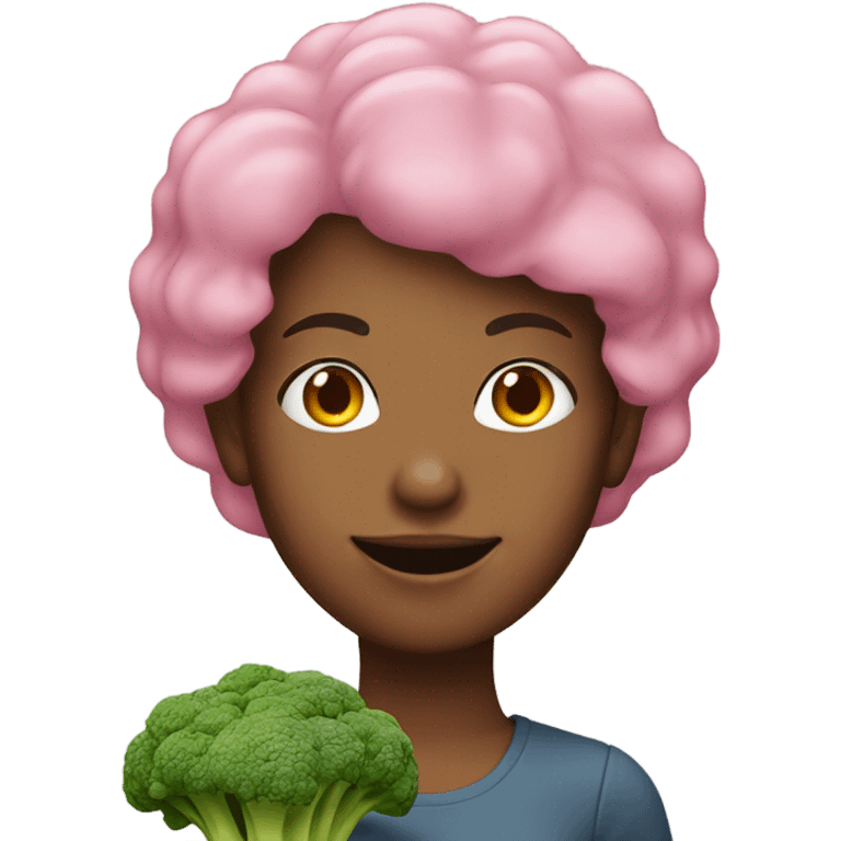 Woman with pink hair holding broccoli  emoji