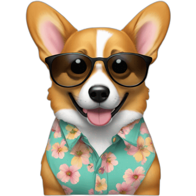 corgi with sunglasses and flowered shirt emoji