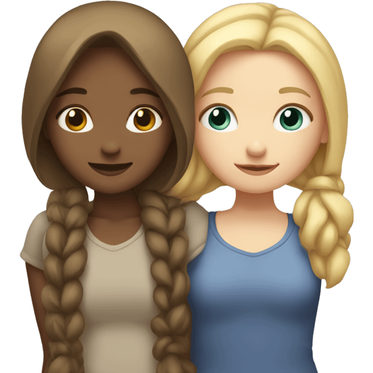 two girls hugging with white skin one of them has blond hair and the other has brown hair emoji