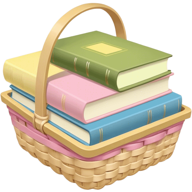 Pastel pink pastel yellow pastel blue and matcha colored books in a basket emoji