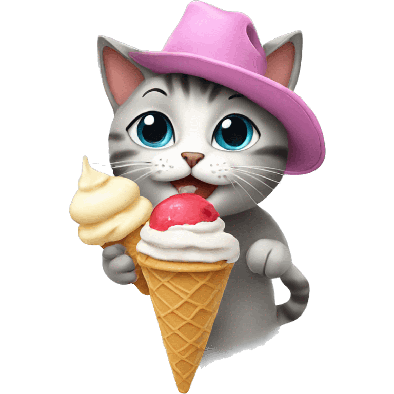 Cat eating ice cream wearing a hat emoji