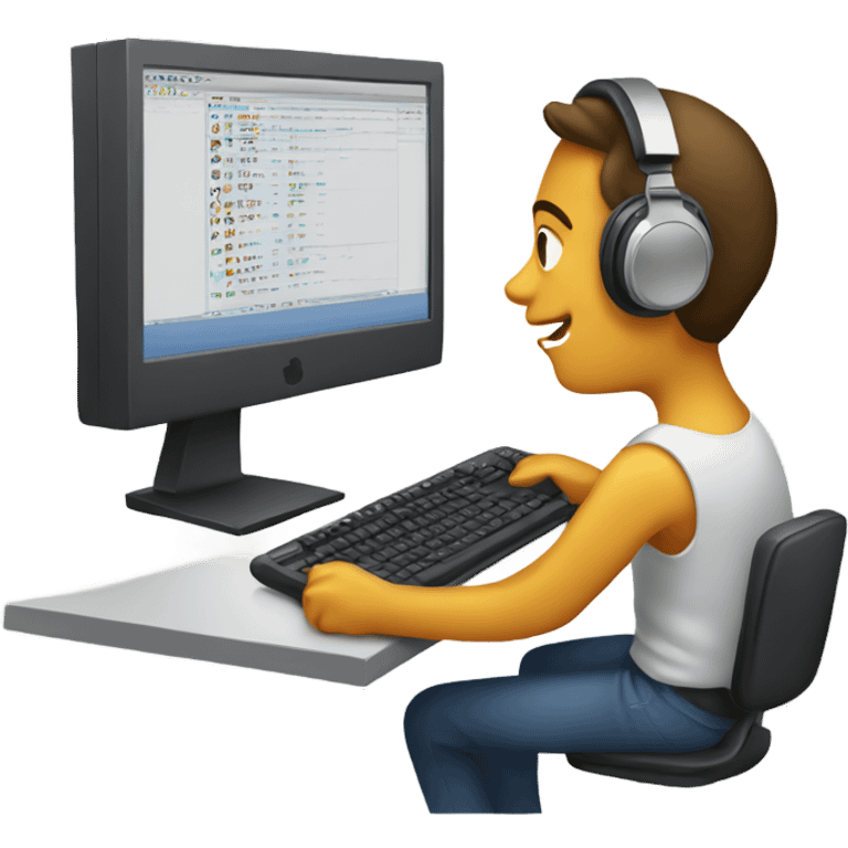 Guy working on a computer wearing headphones emoji