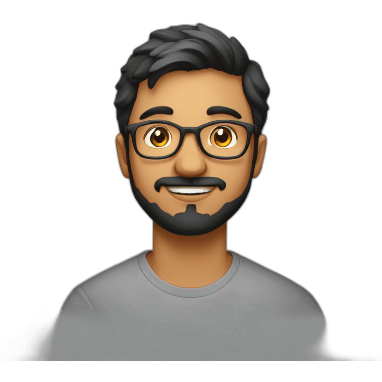 Young indian physics phd student with a short beard and round glasses in a t shirt emoji