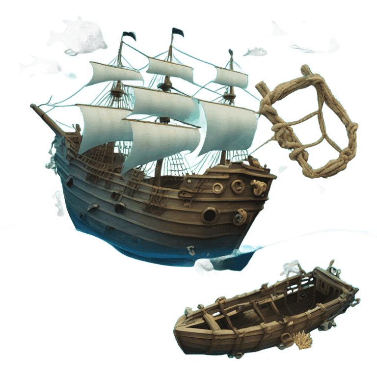 galeon and sub man in bottom of the sea emoji