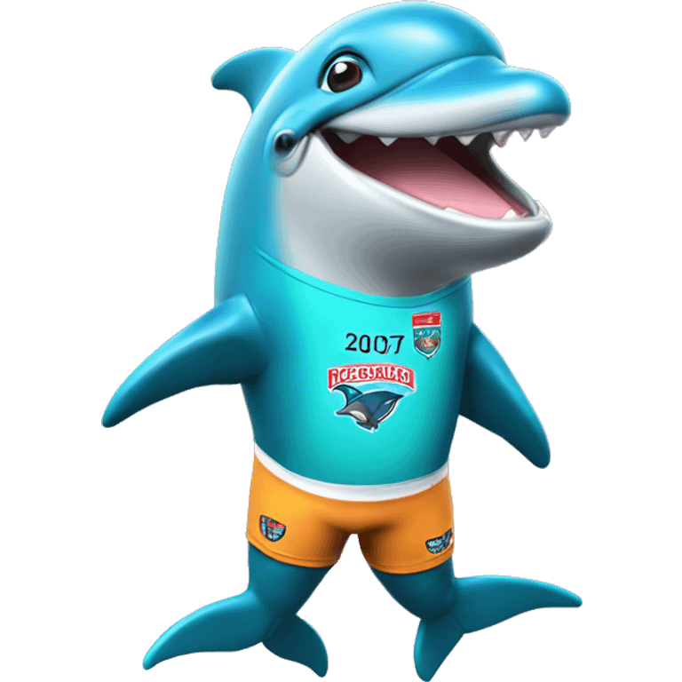 Dolphin wearing an NRL Redcliffe Jersey emoji