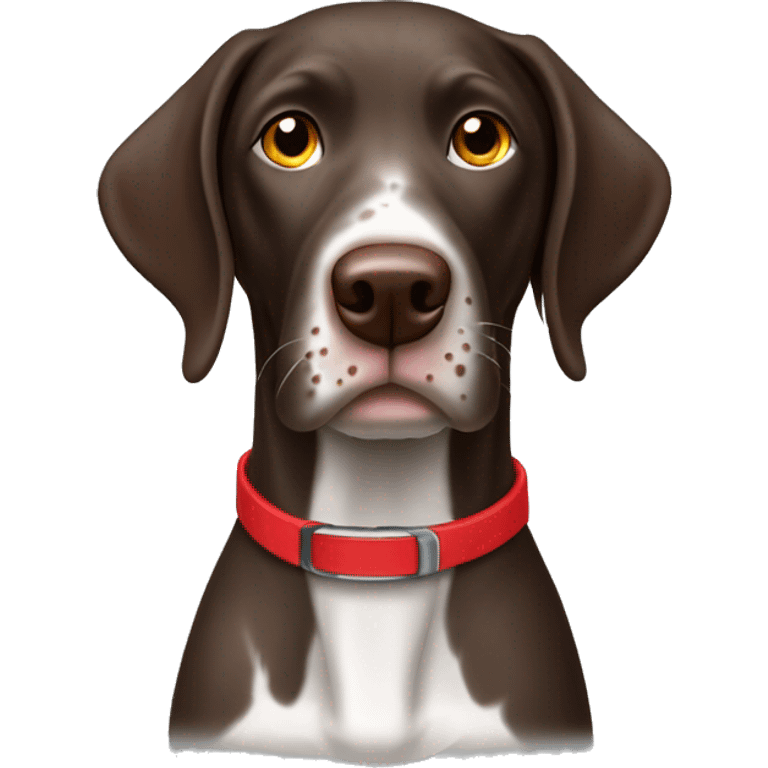 Brown spotted German short haired pointer  with ticking with red collar  emoji