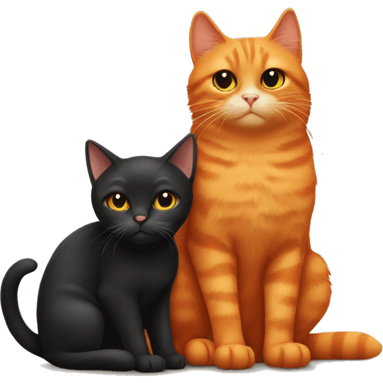 orange cat and black cat cuddle emoji