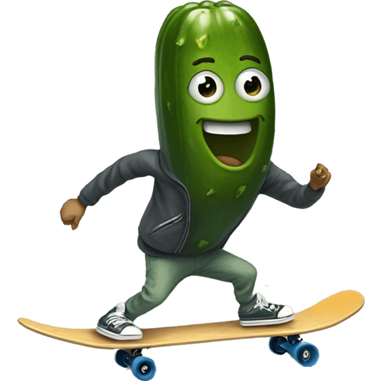 Pickle riding a skateboard emoji