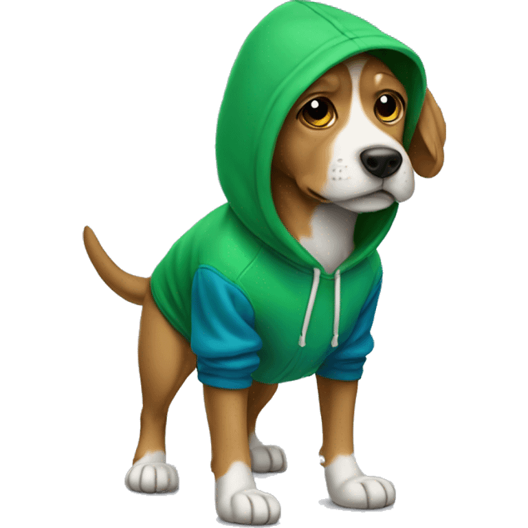 dog wears a blue hat red shoes and a green hoodie emoji