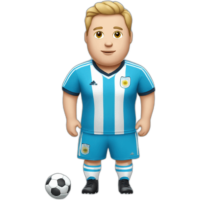 obese white man play soccer. argentina uniform. emoji