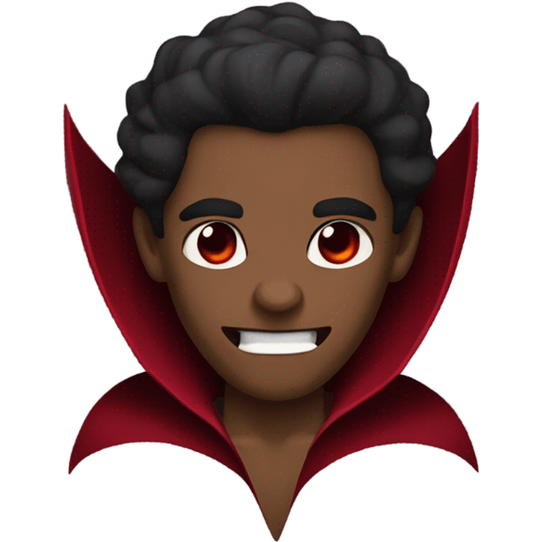 vampire, with brown skin red eyes, with fangs wearing a burgundy and red  cape emoji