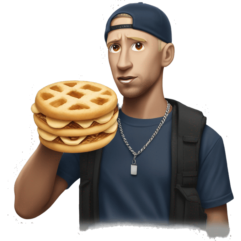 lightskinned Eminem holding a kanelbulle emoji