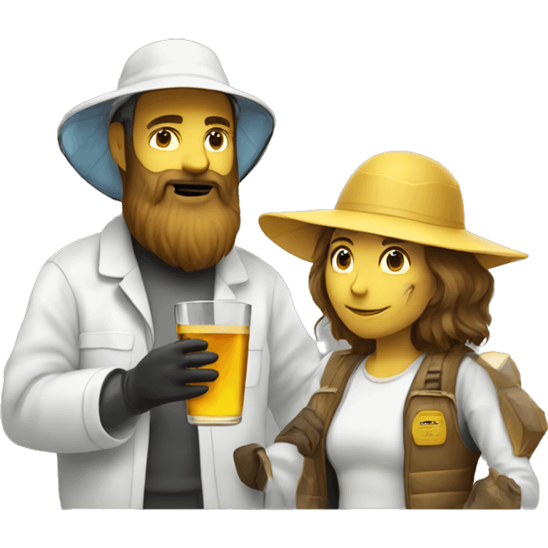 Beekeeper with 3 day beard drinking hydromel female emoji