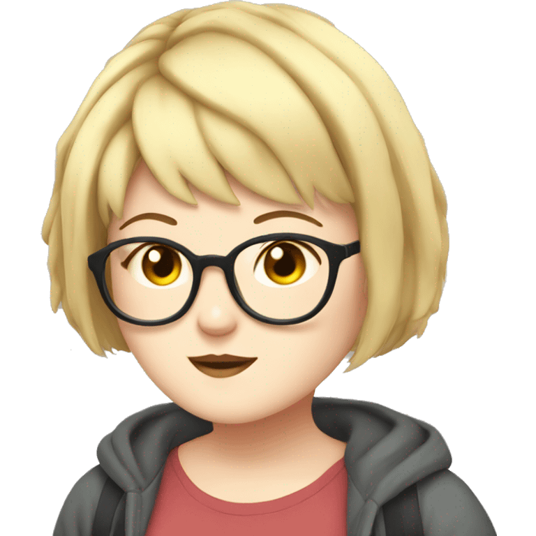 Chubby anime girl with glasses and short blonde hair emoji