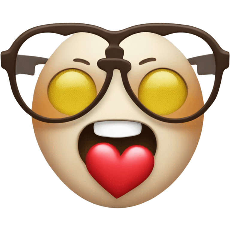 Happy emoji with glasses and showing a heart emoji