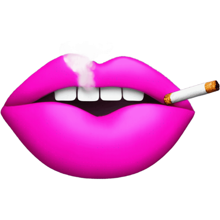 Neon pink lips are blowing smoke, and a cigarette is in her mouth emoji